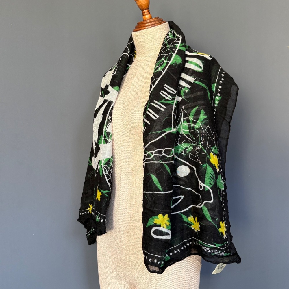 Zadig & Voltaire Delta Viper Large Scarf | Black Snake Floral Graphic | 55" x59"